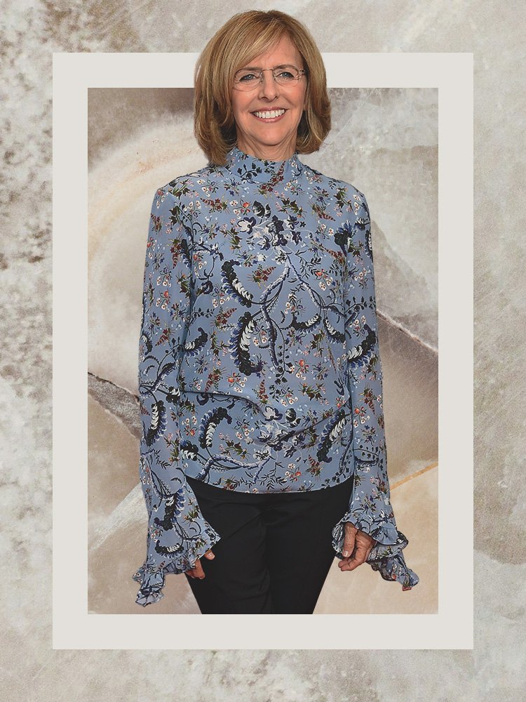 woman in blue shirt
