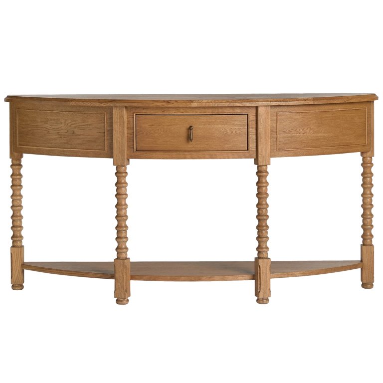 wood console with bobbin legs