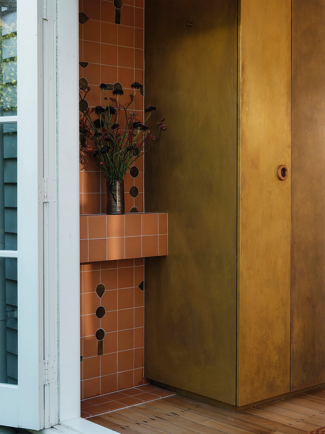 floating tiled shelf