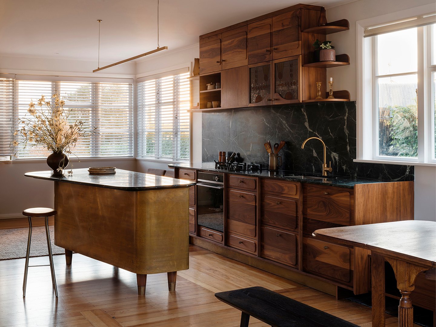 brass and wood kitchen