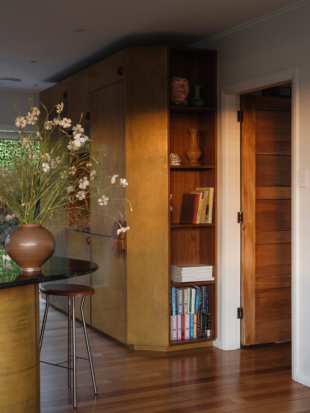 wall of brass cabinets