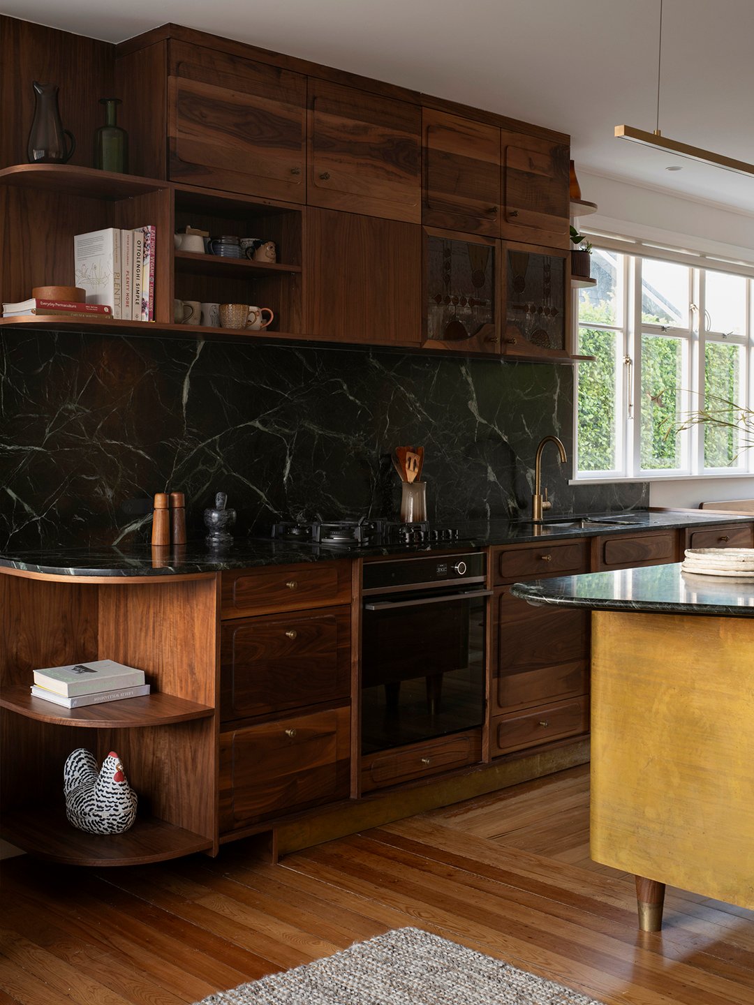 brass and wood kitchen