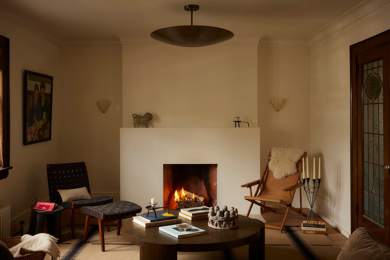 cozy simple plastered fireplace