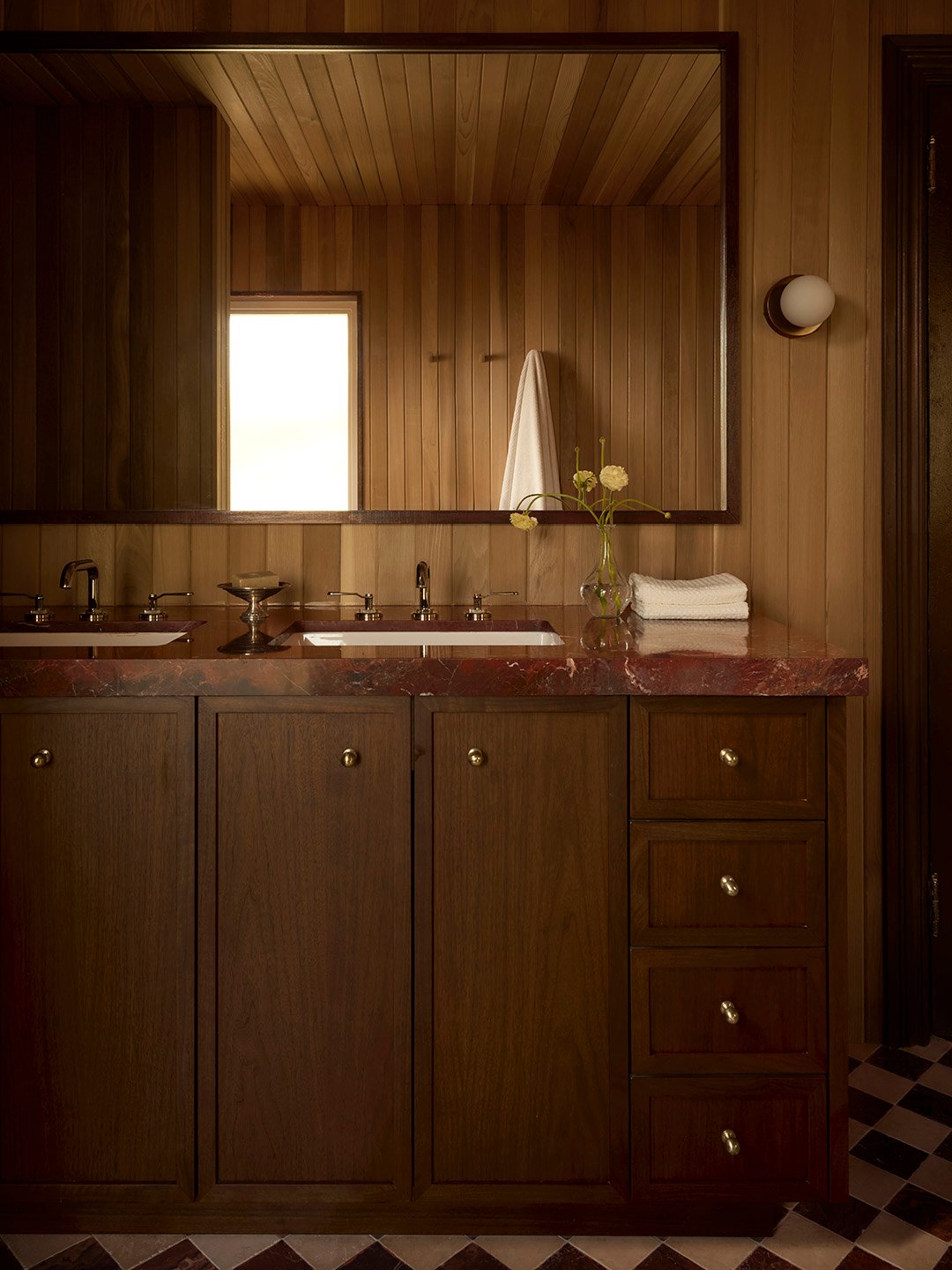 walnut and red onyx vanity