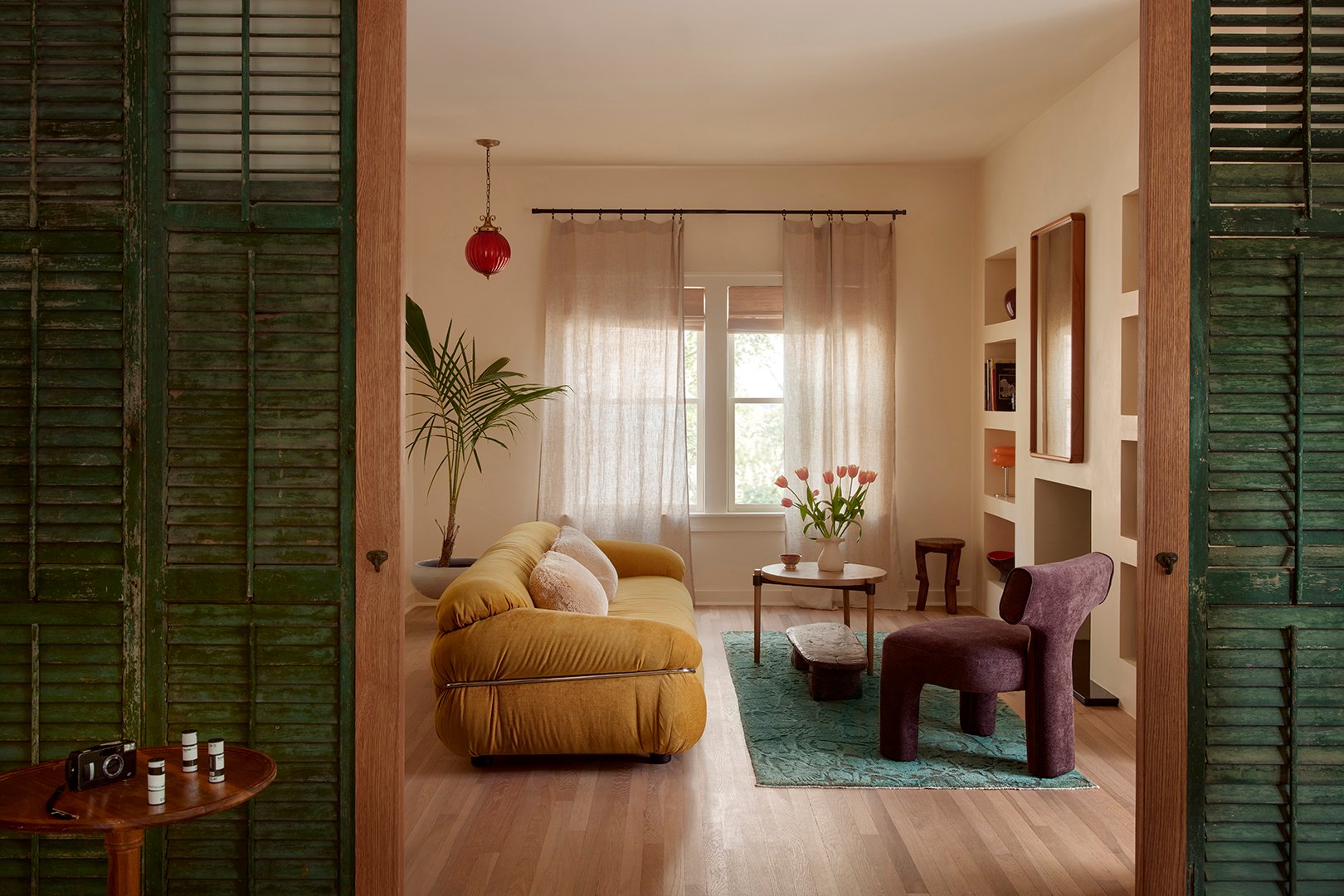 green shutter sliding doors