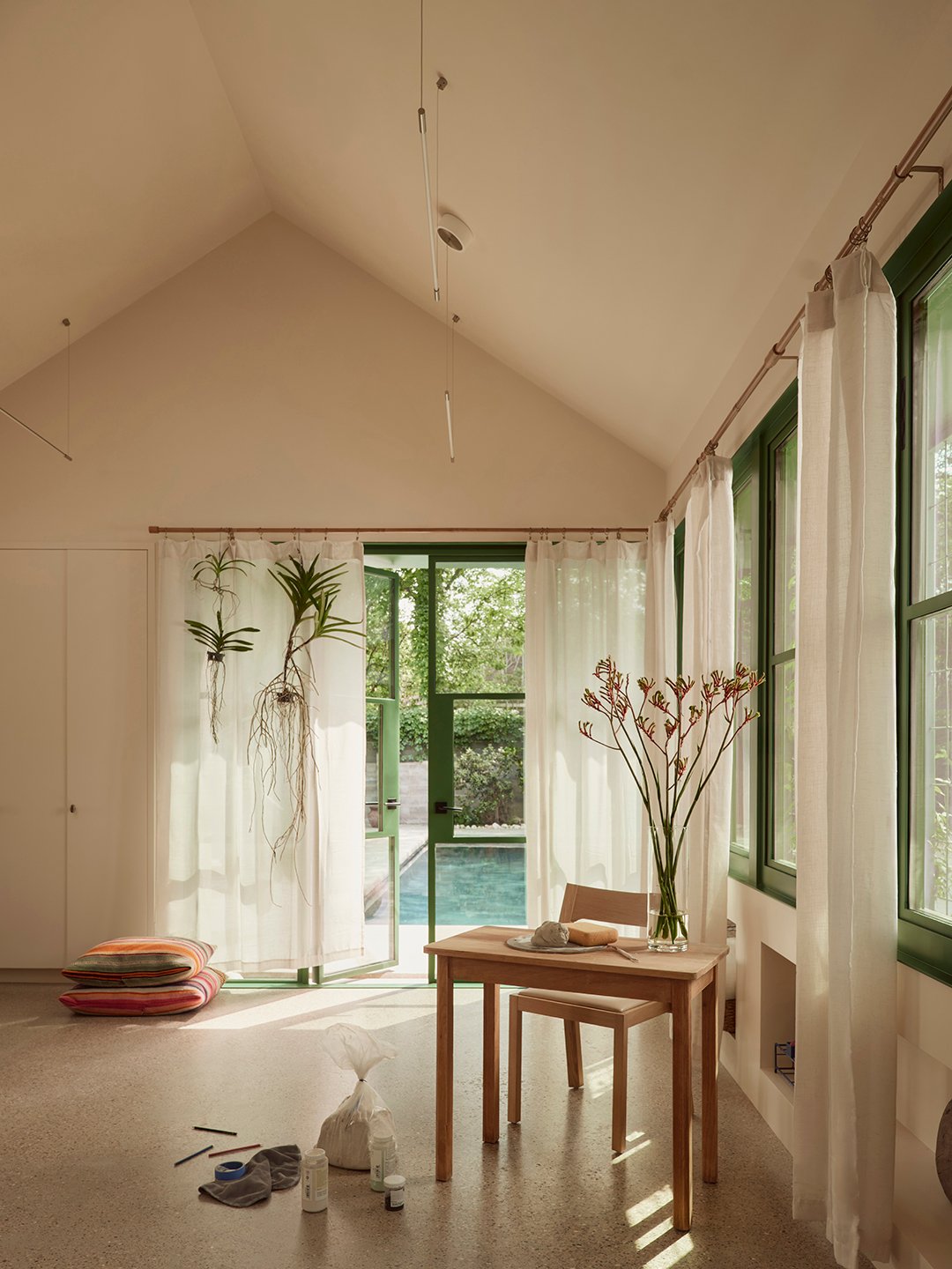 studio with wood desk