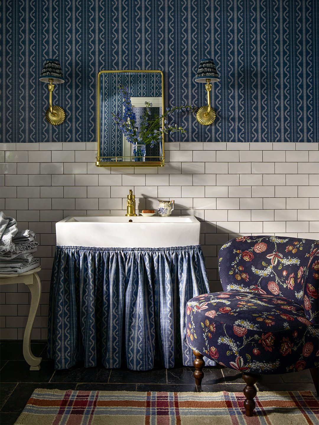 blue bathroom sink skirt