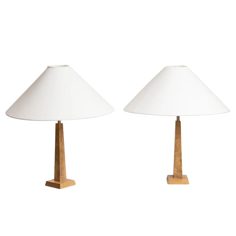 pair of wooden lamps