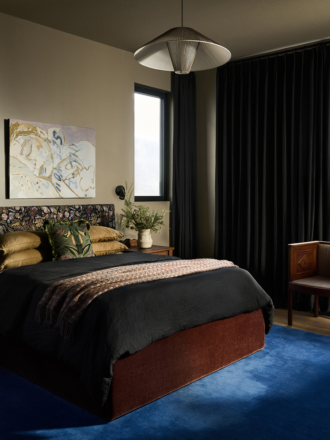 blue colored bedroom rug