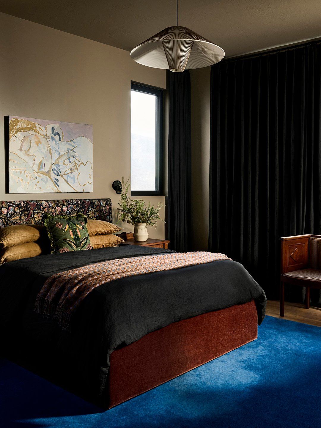 blue colored bedroom rug