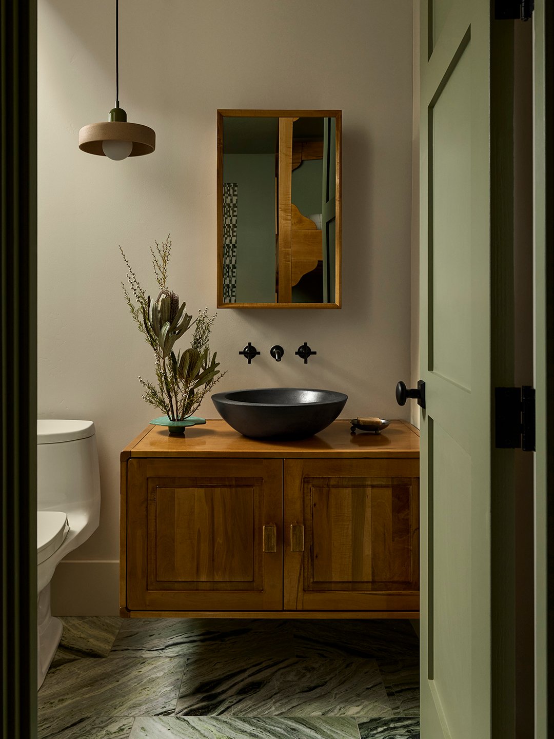 green stone bathroom floor