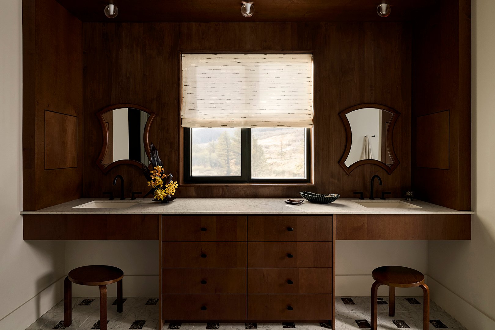 brown built in bathroom vanity
