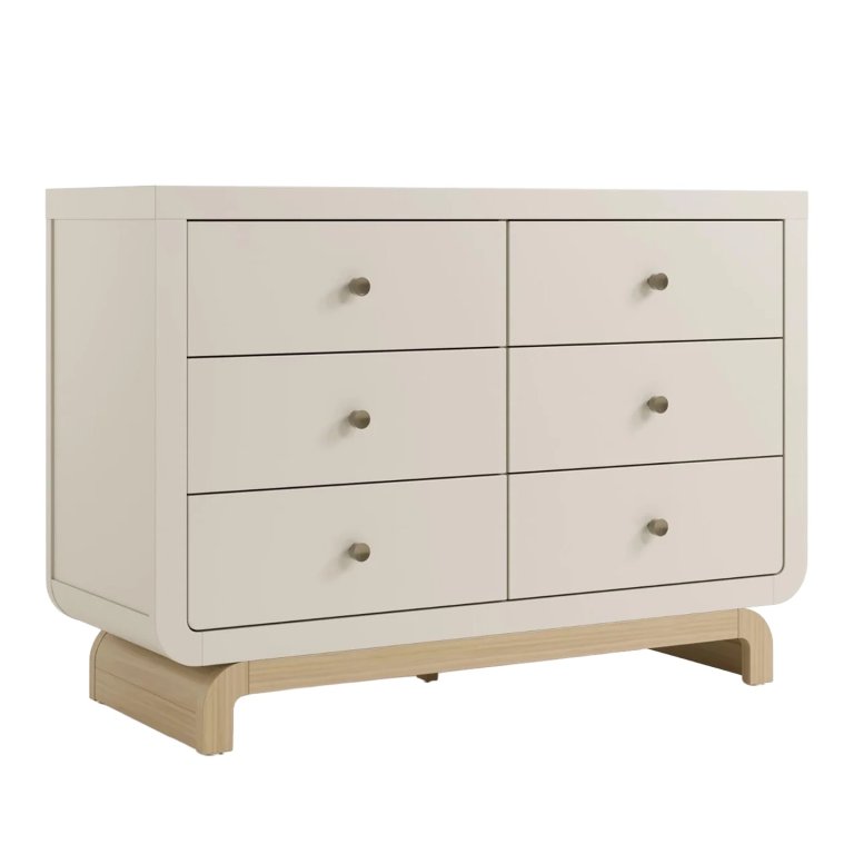 Cream dresser with wood curved legs.