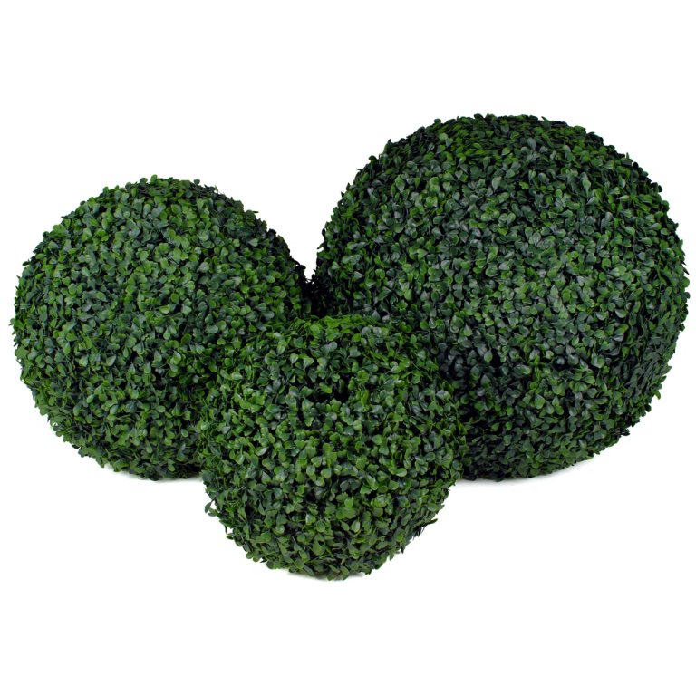 faux outdoor boxwood ball topiaries