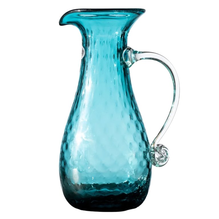 blue glass pitcher