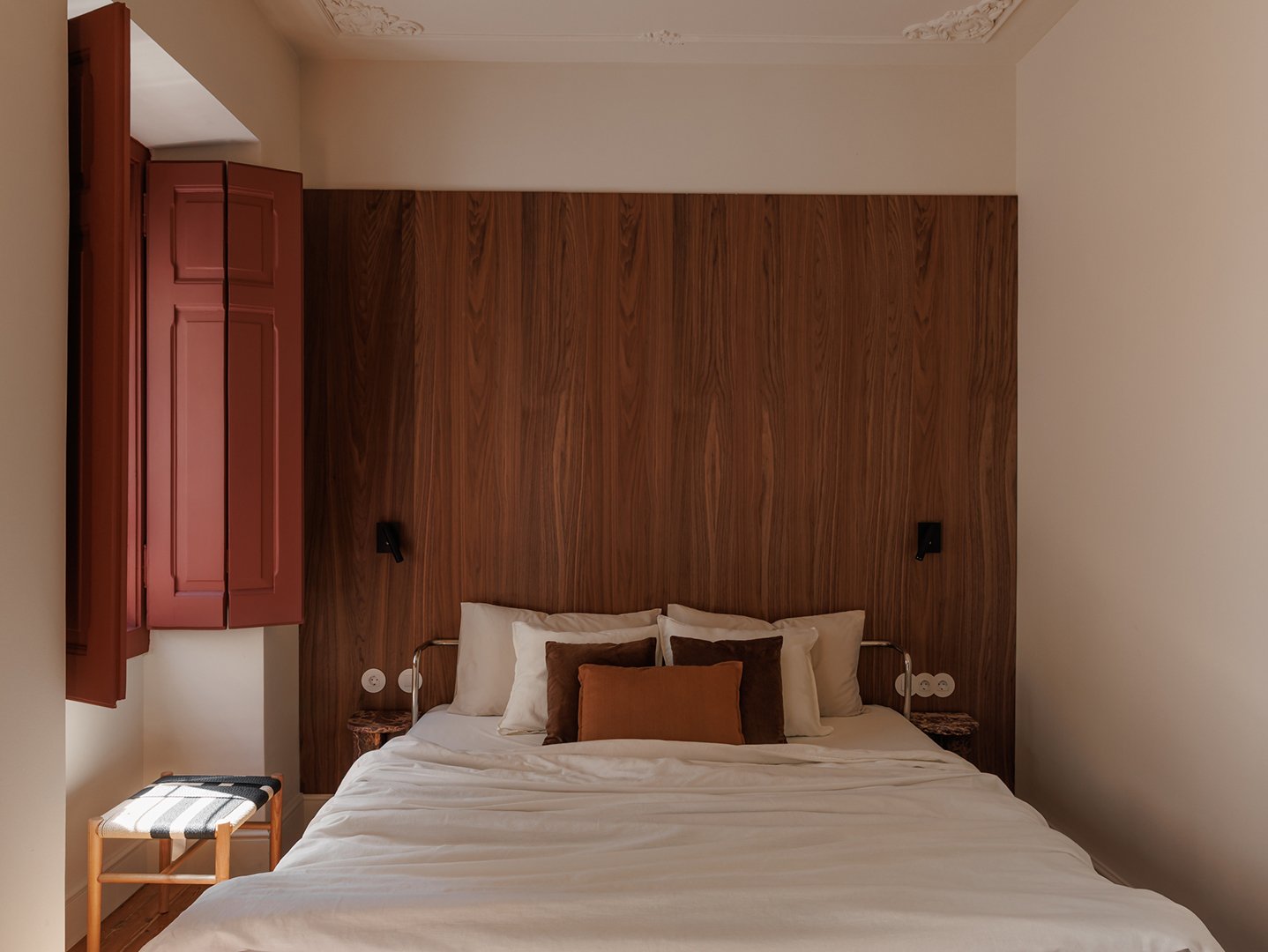 bedroom with wood wall