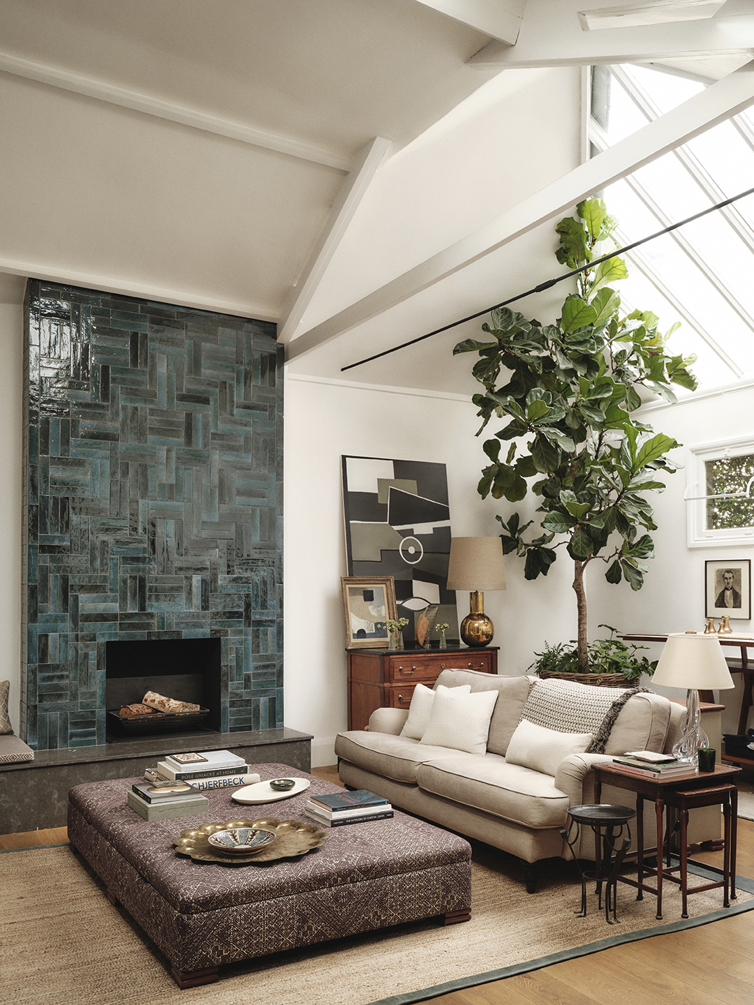 teal blue fireplace tile