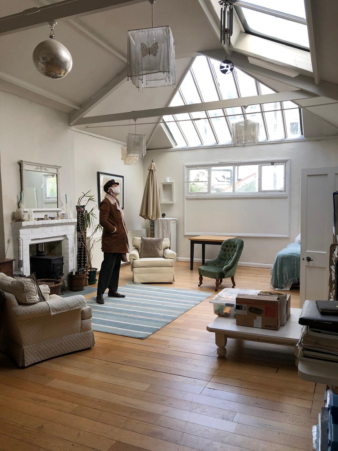 large living room with skylights