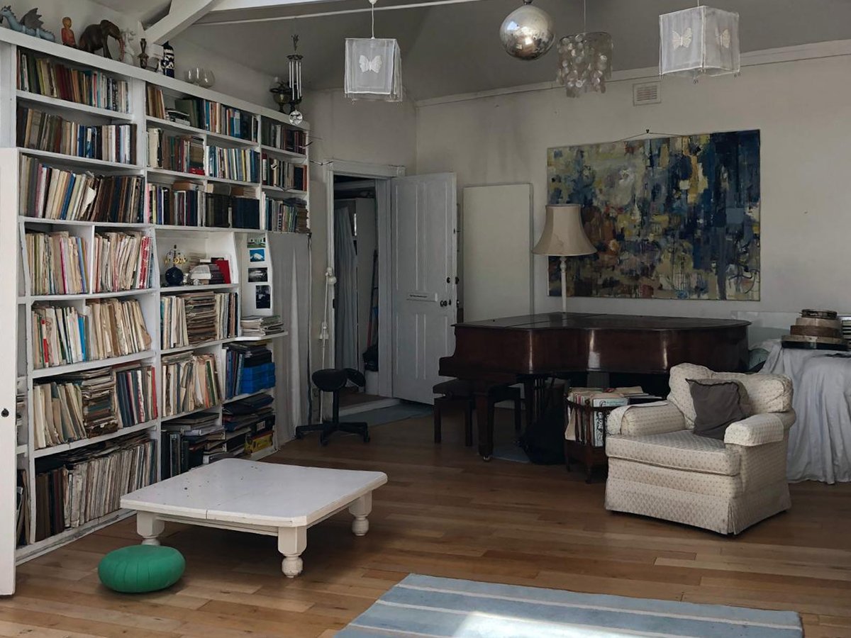 living room with long bookchelf