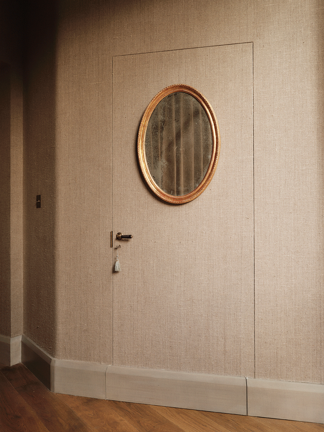 linen covered door opening