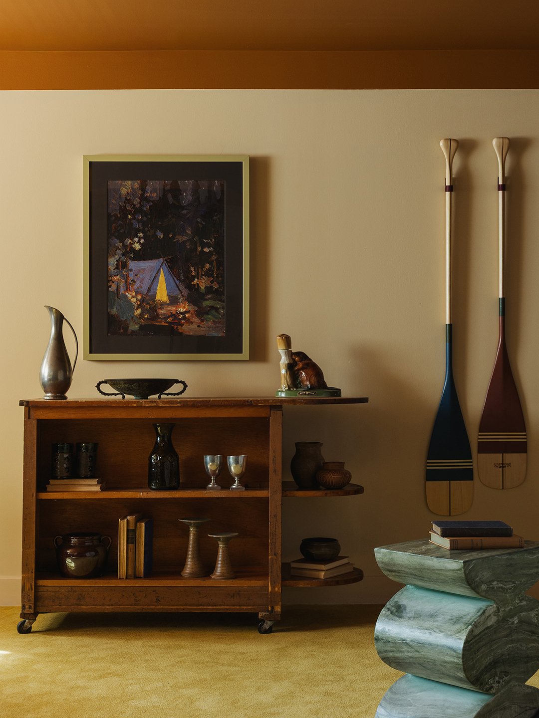 oars hanging on wall