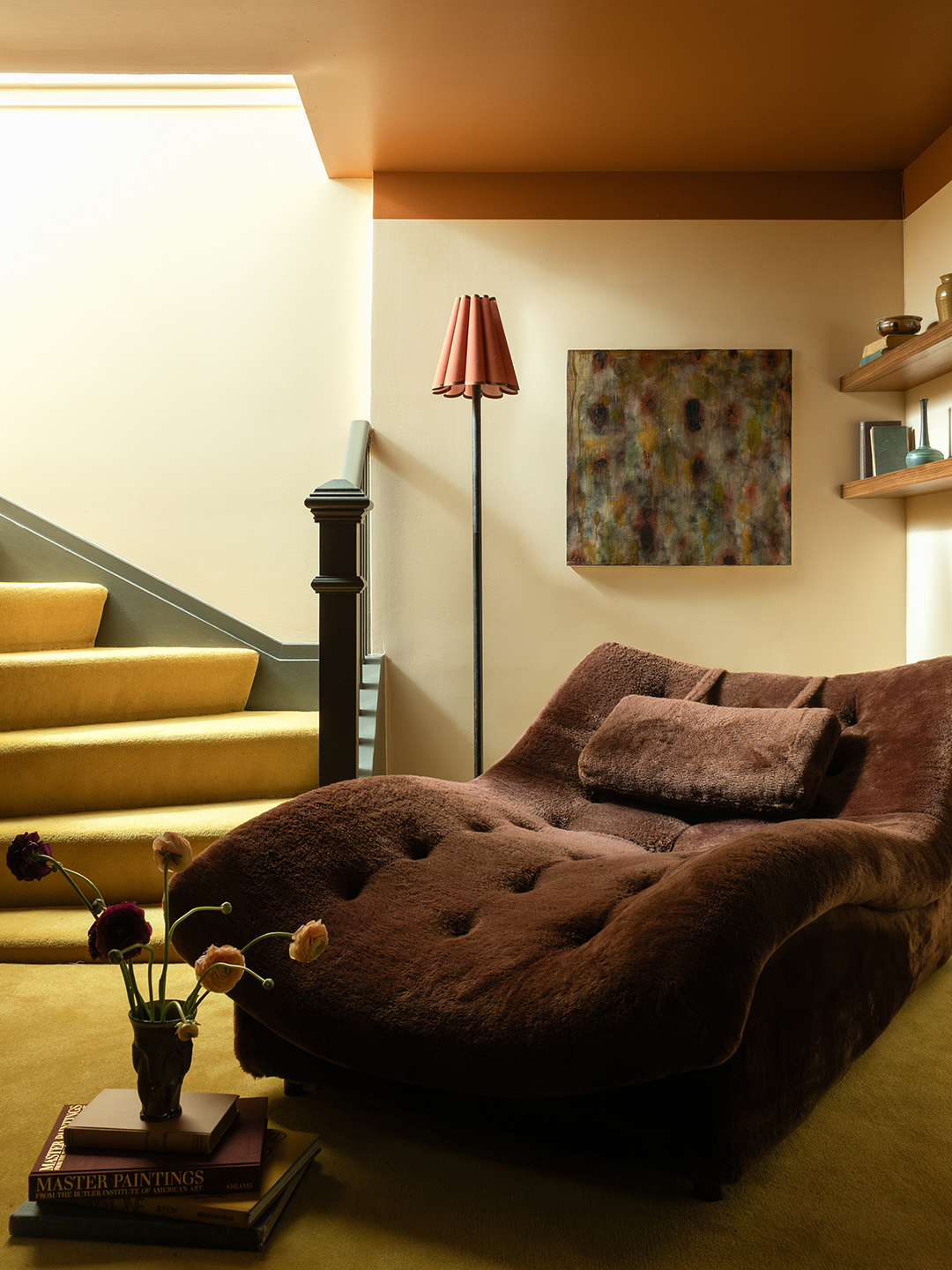 large fuzzy brown chaise