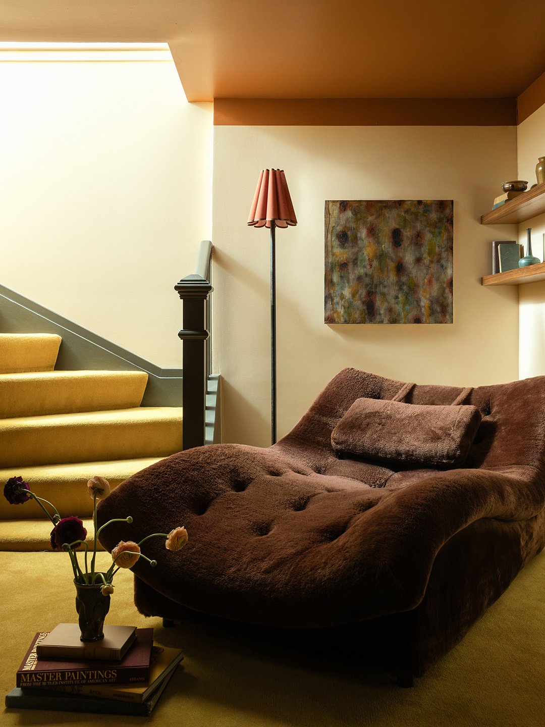 large fuzzy brown chaise