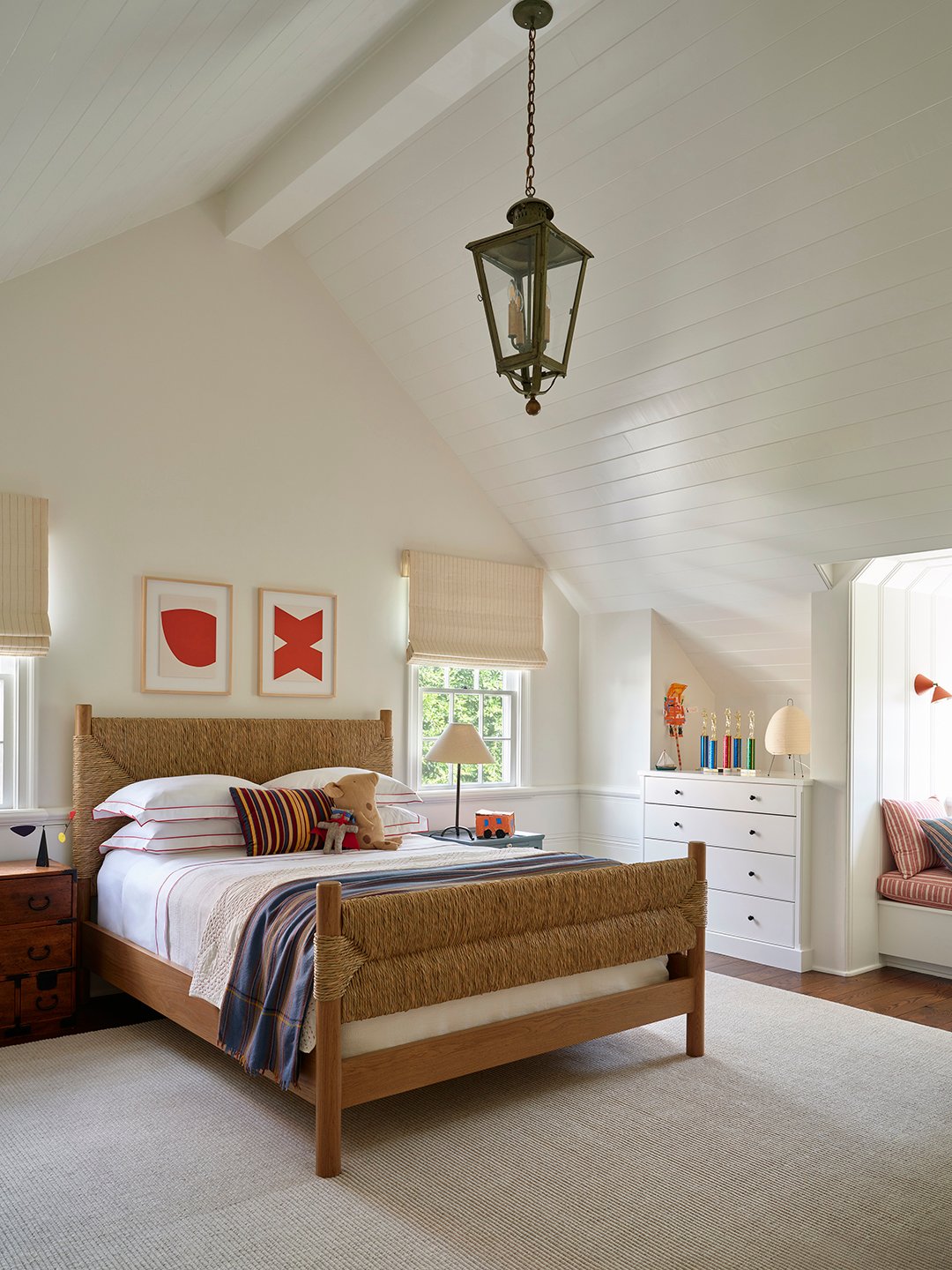 bedroom with vaulted ceilings