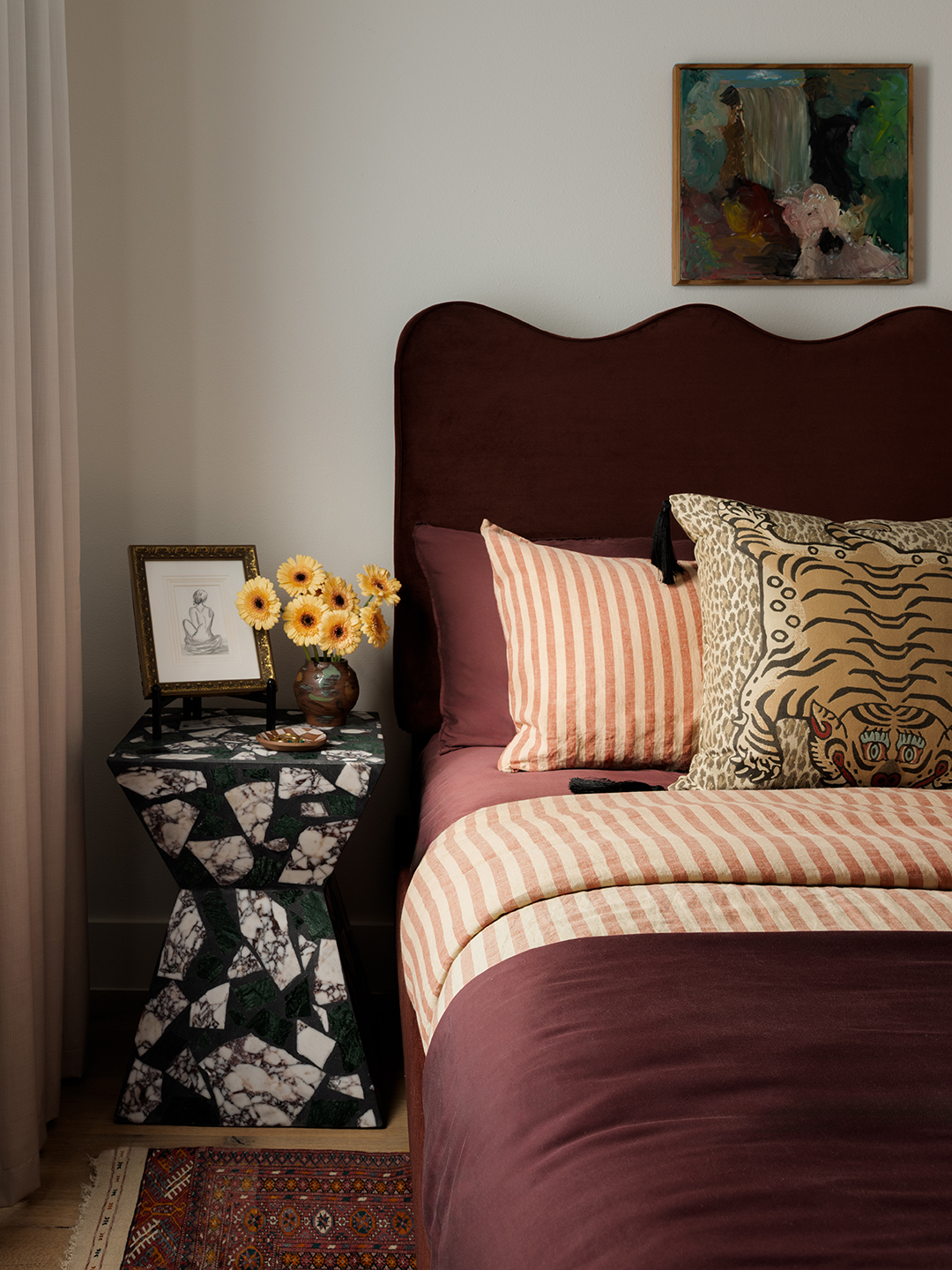maroon wavy bed