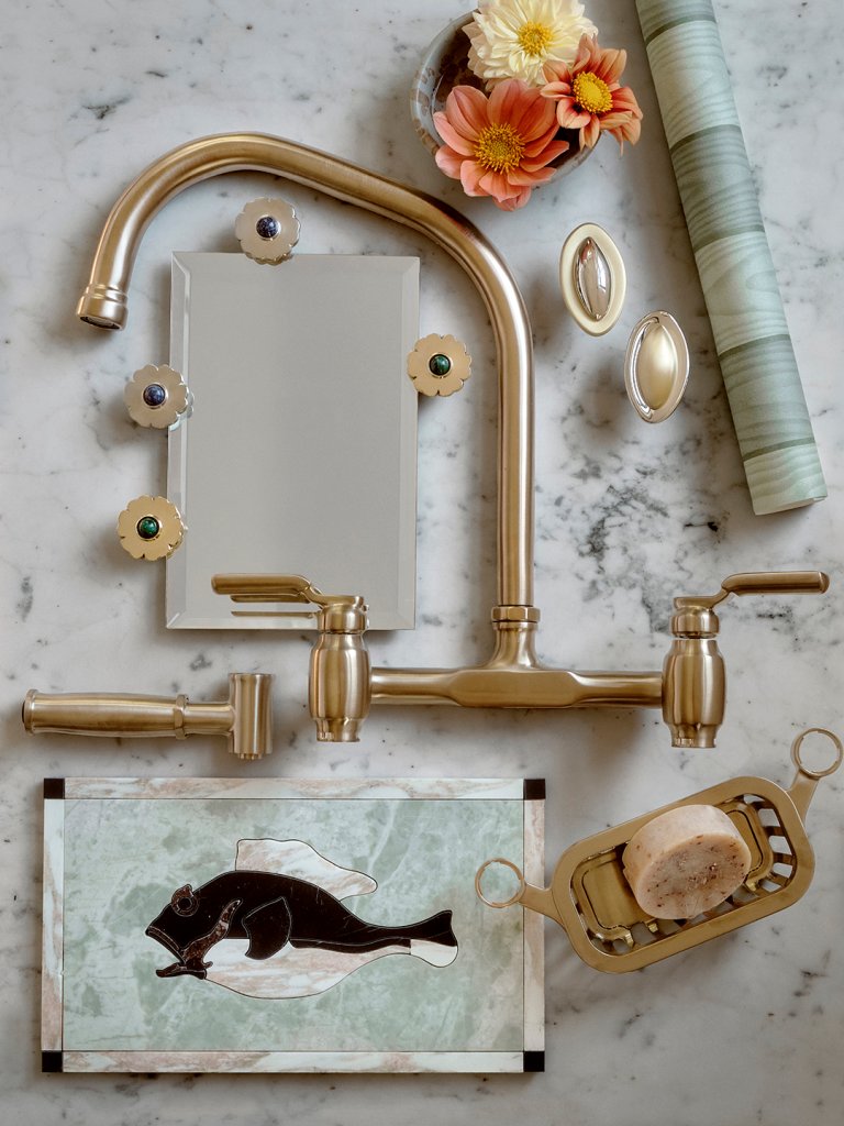 faucet and tiles on table