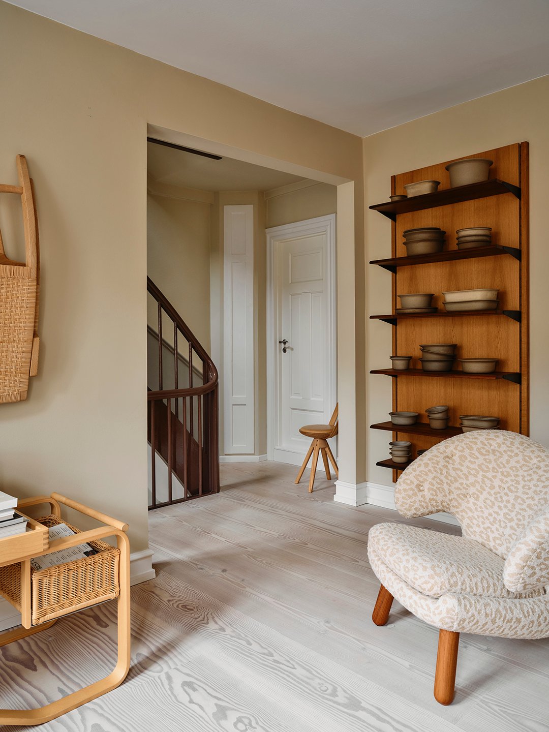 wood shelves with ceramics