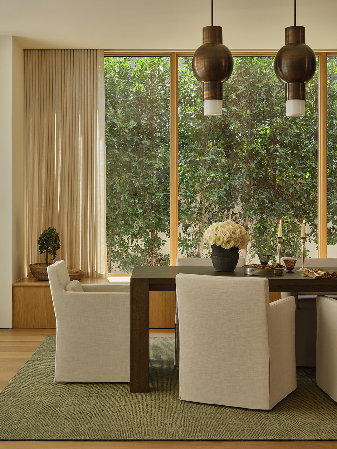 dining room with white chairs