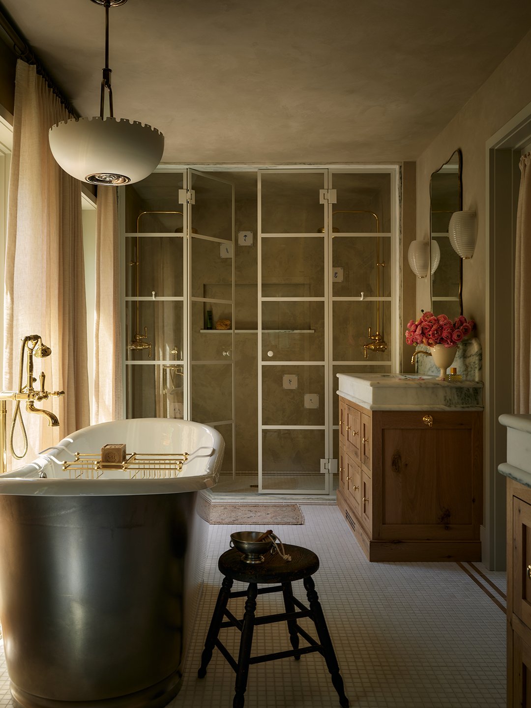 glass and white iron shower door