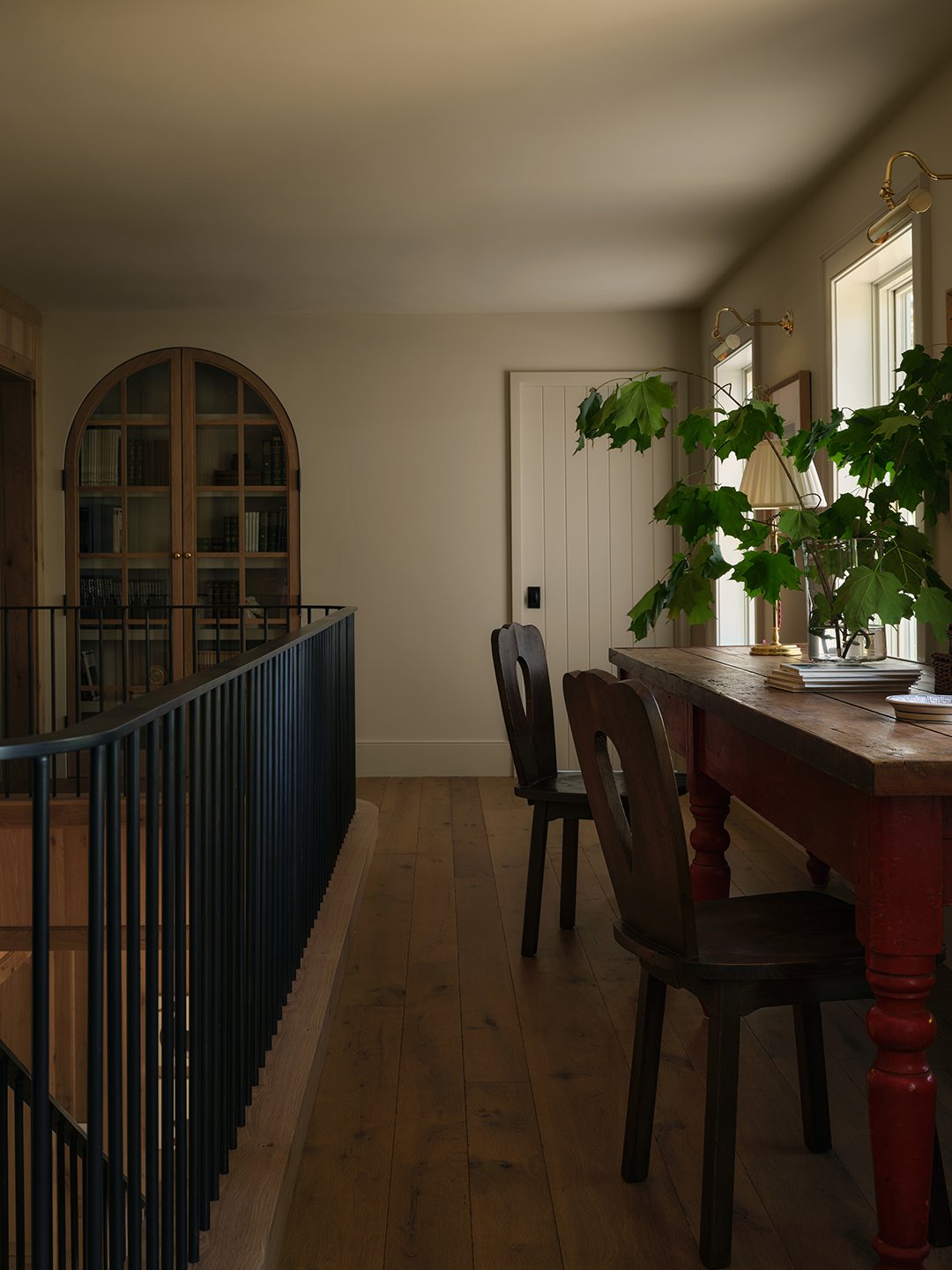 hallway with built in desks