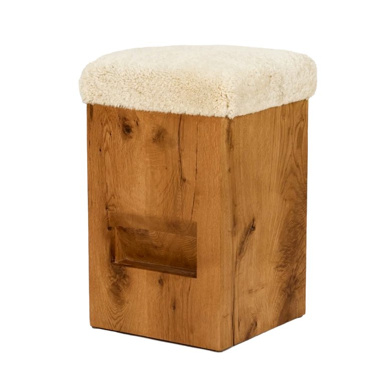wood and shearling stool