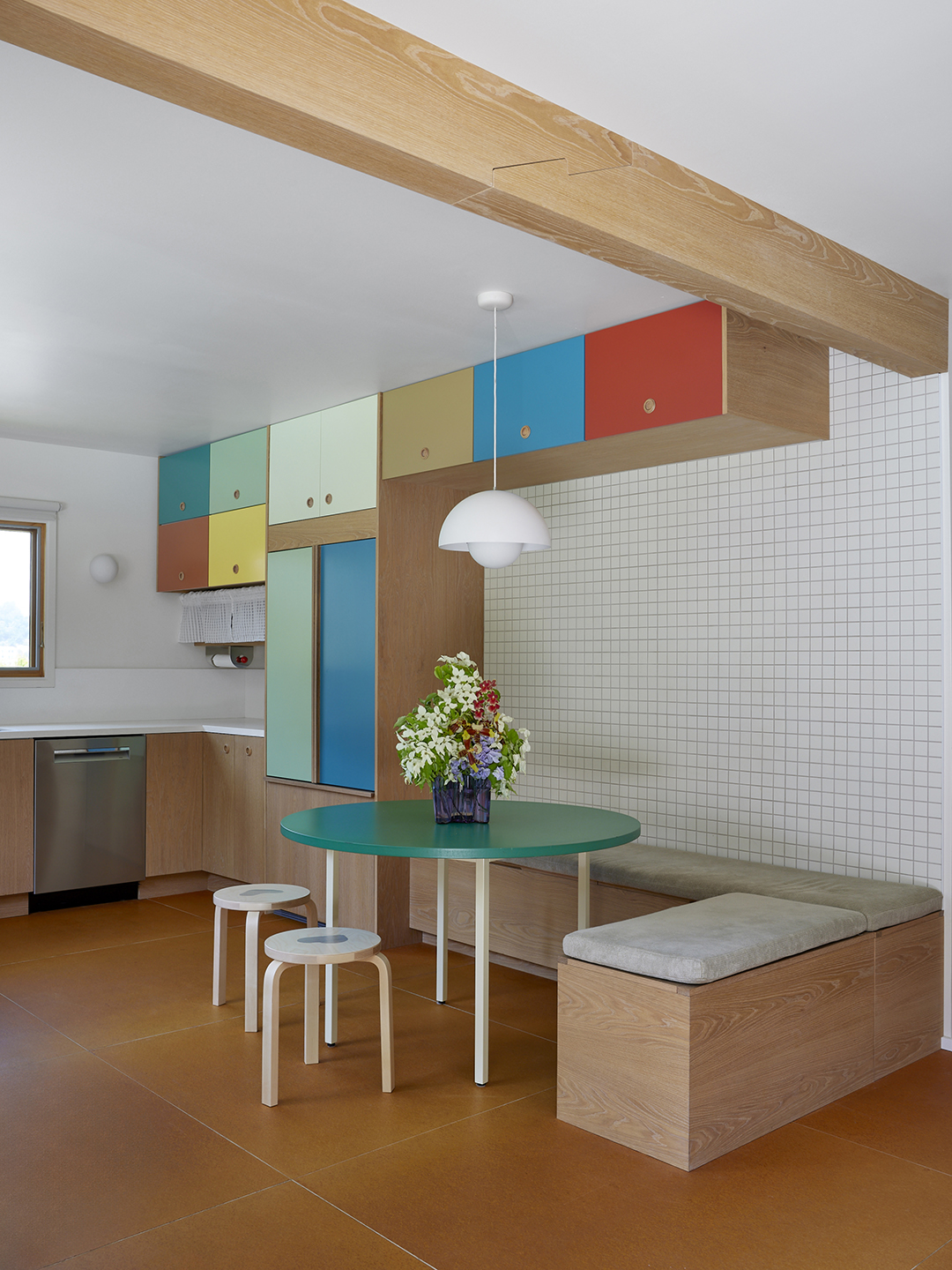 colorblocked kitchen cabinets