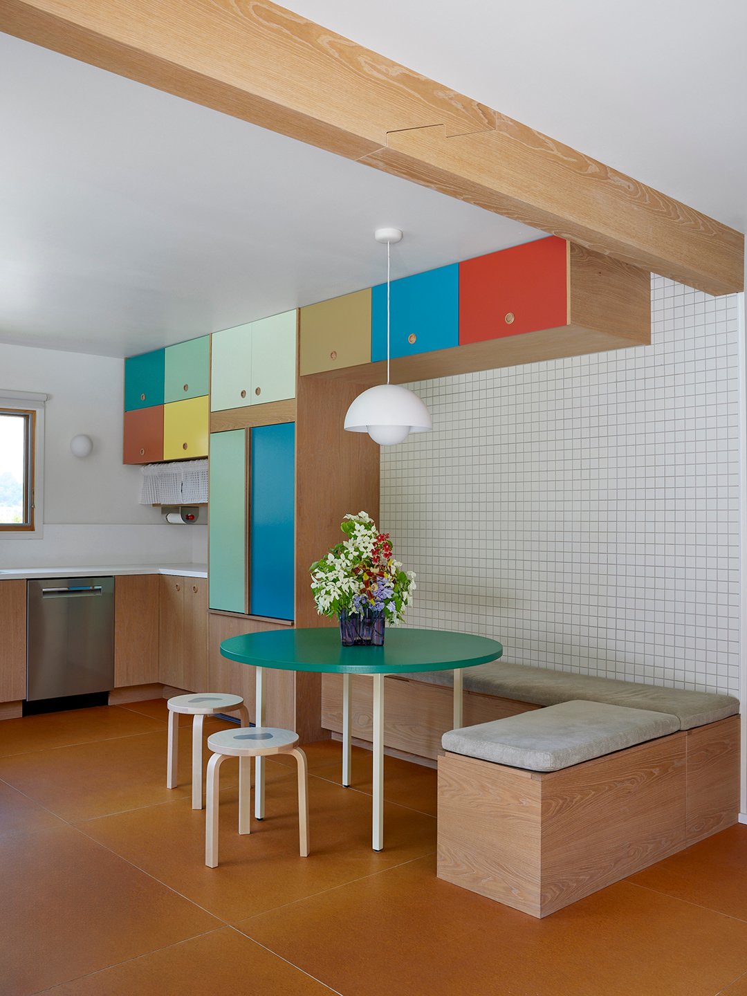 colorblocked kitchen cabinets