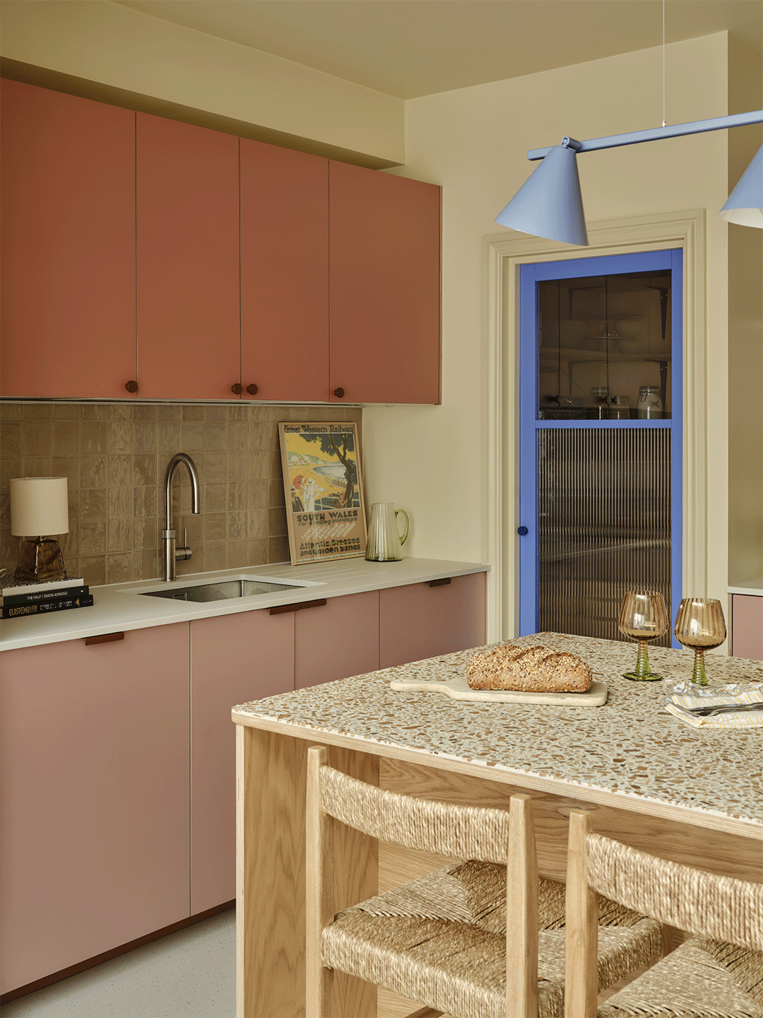 red and pink cabinets