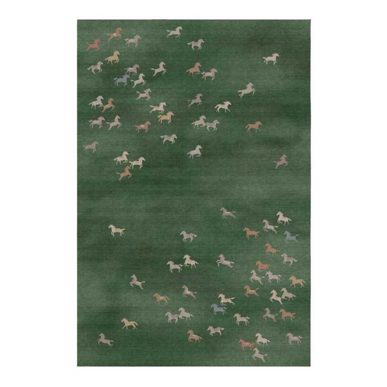 green rug with horses