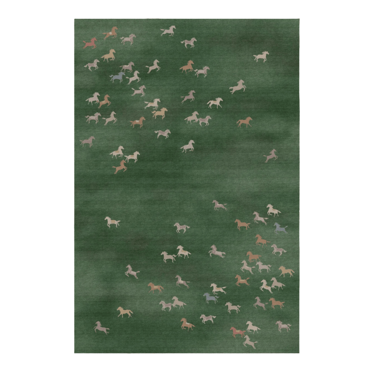 green rug with horses