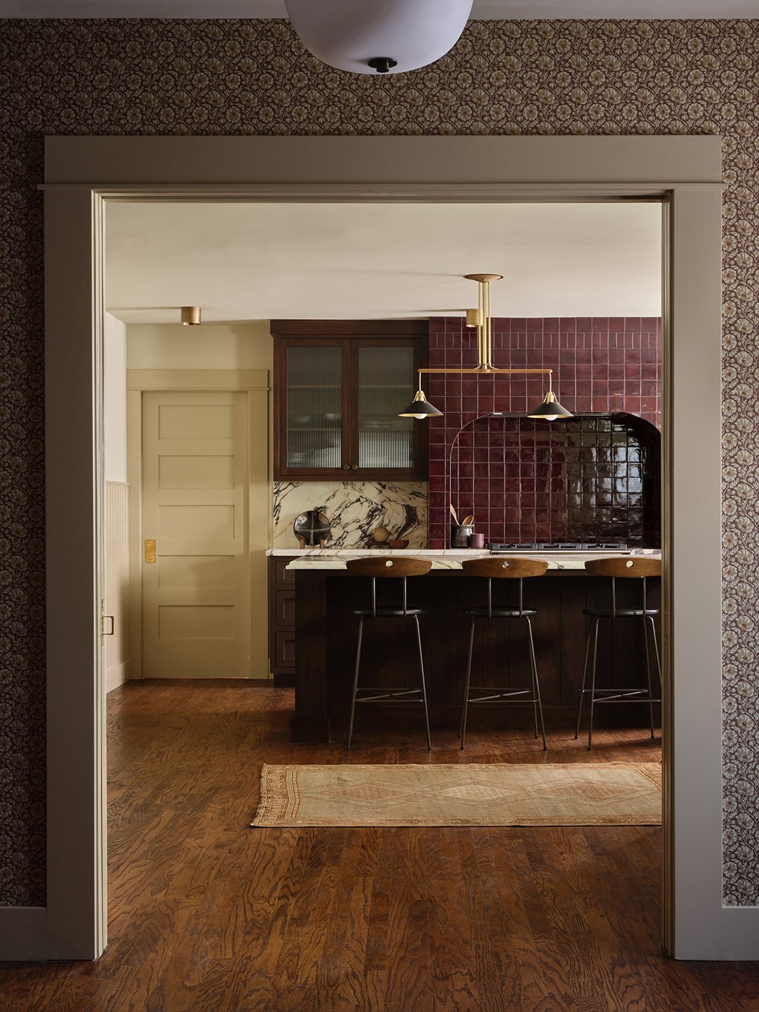 brown and burgundy kitchen