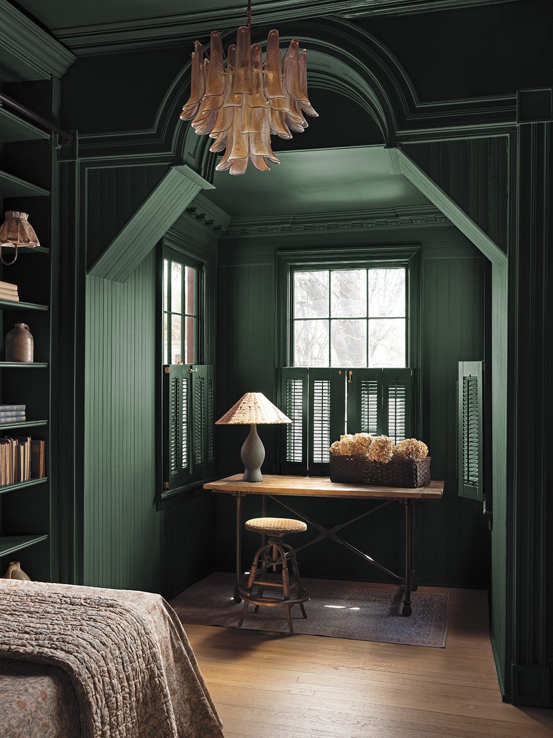 dark green desk alcove