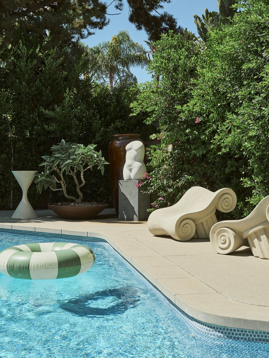 pool area and sculptures