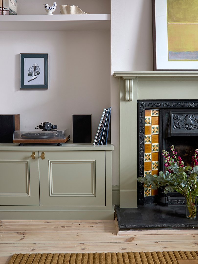 living room with record player