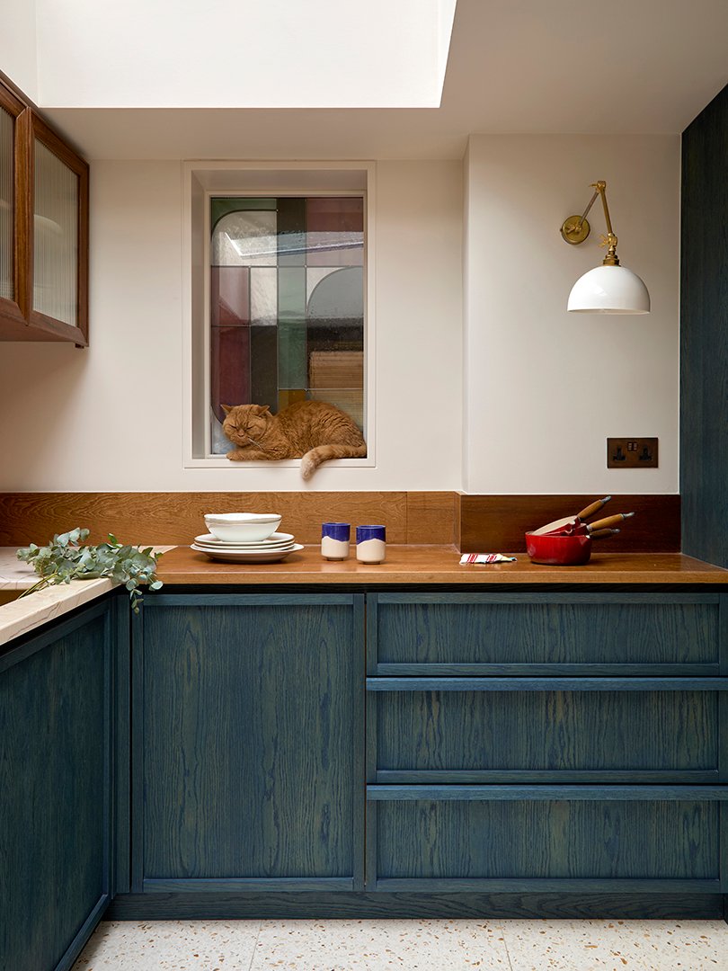 kitchen with cat in window