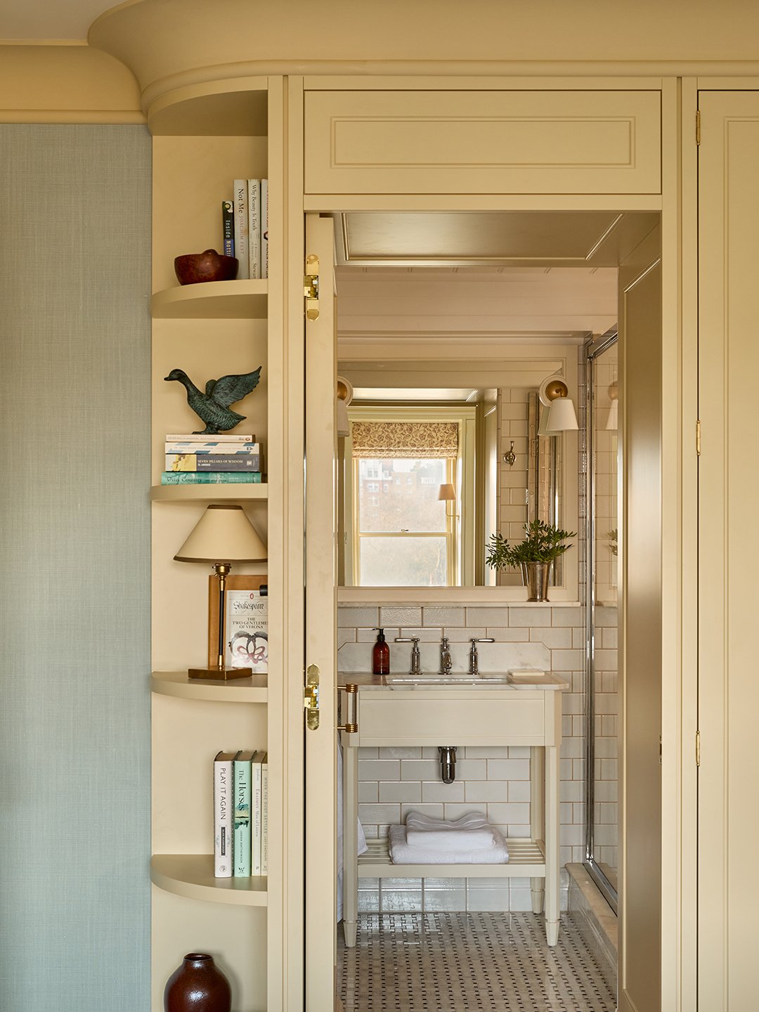 bathroom through yellow door