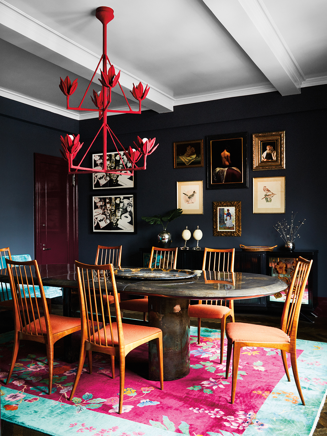 dining room with colorful accents