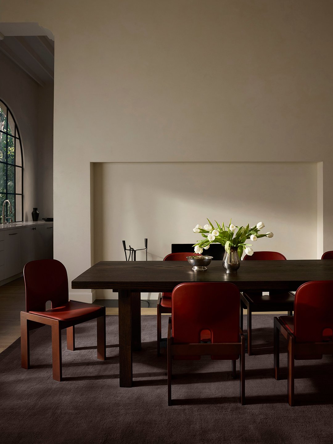 modern dining room with rug