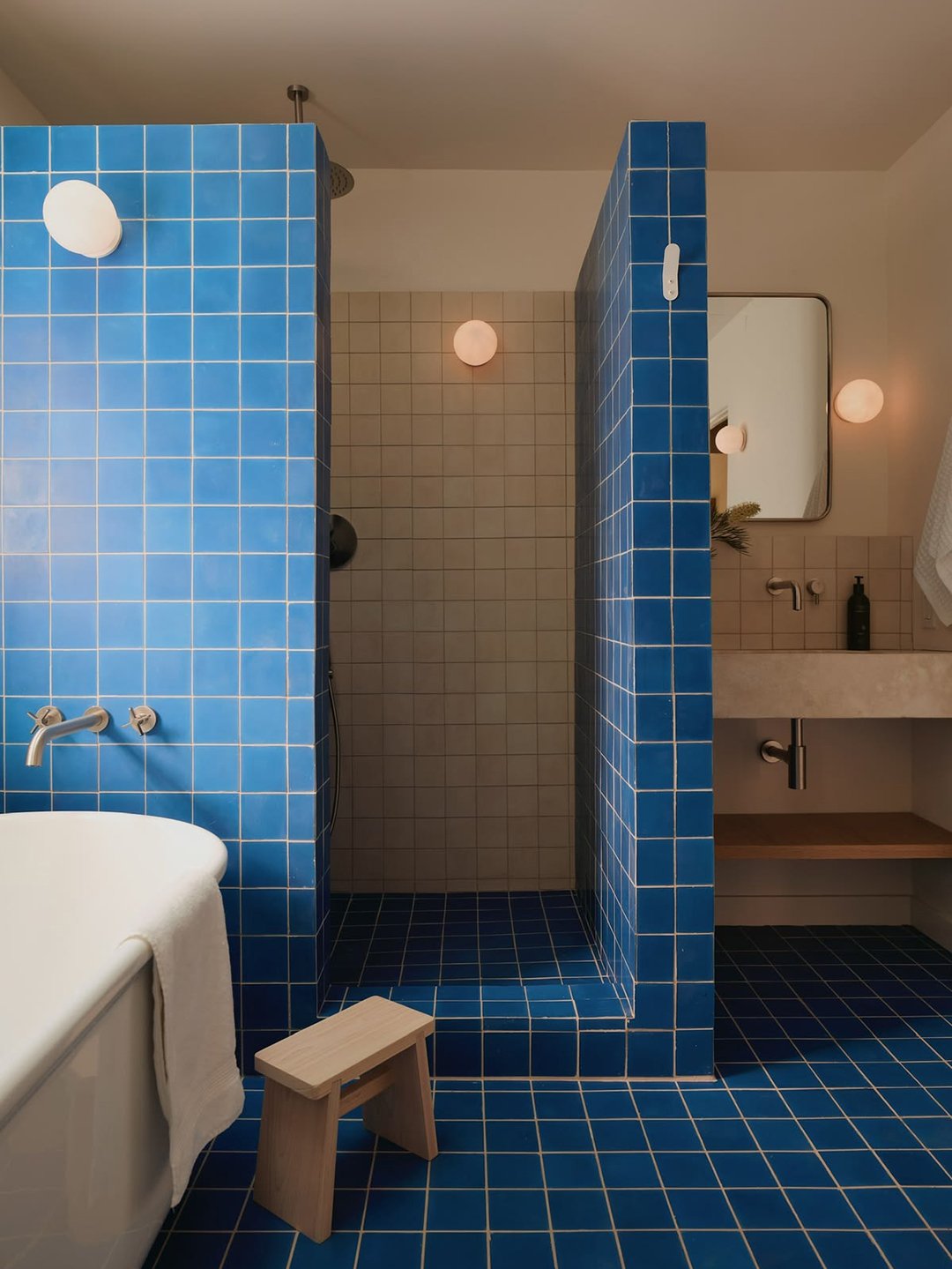 blue tiled shower