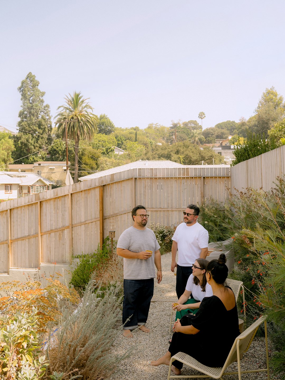 people on terraced backyard